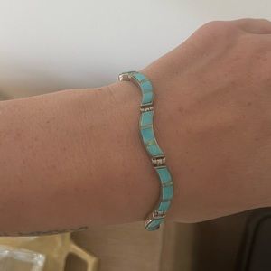 Turquoise and Sterling Silver bracelet fits 7.5 inch wrist